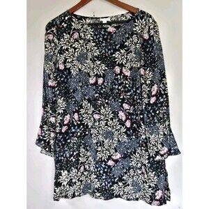 J. Jill Tunic Womens M Blouse Paisley Dark Floral Boho Indie Festival Flowers
